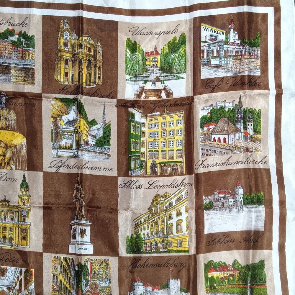 Vintage Souvenir Austrian Scarf Scenic Silky Square Made in Italy - Picture 4 of 6
